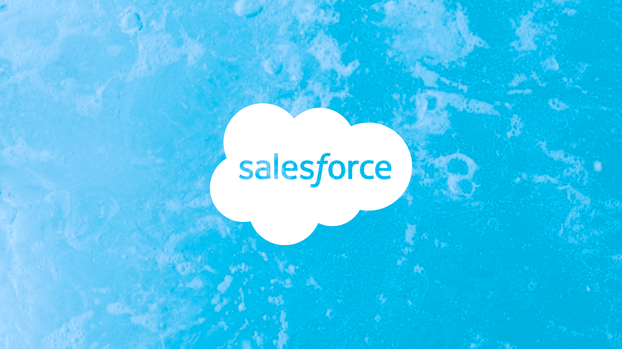 White Salesforce logo on a baby blue background.